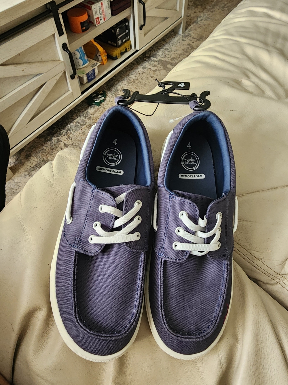 wonder nation Navy Canvas Boat Shoes with White Laces - Men’s Size 4